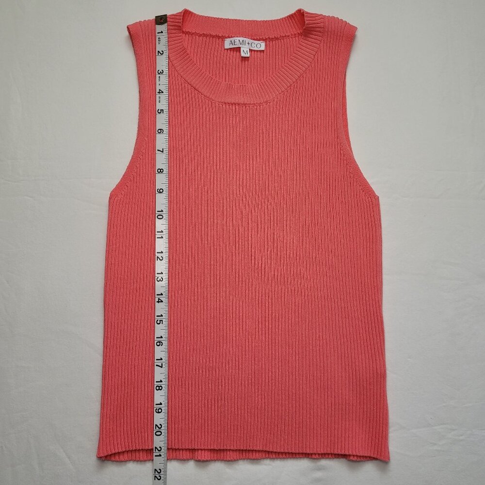 Aemi + Co Ribbed Knit Sleeveless Sweater Tank Top Coral Medium Minimalist - Picture 4 of 7